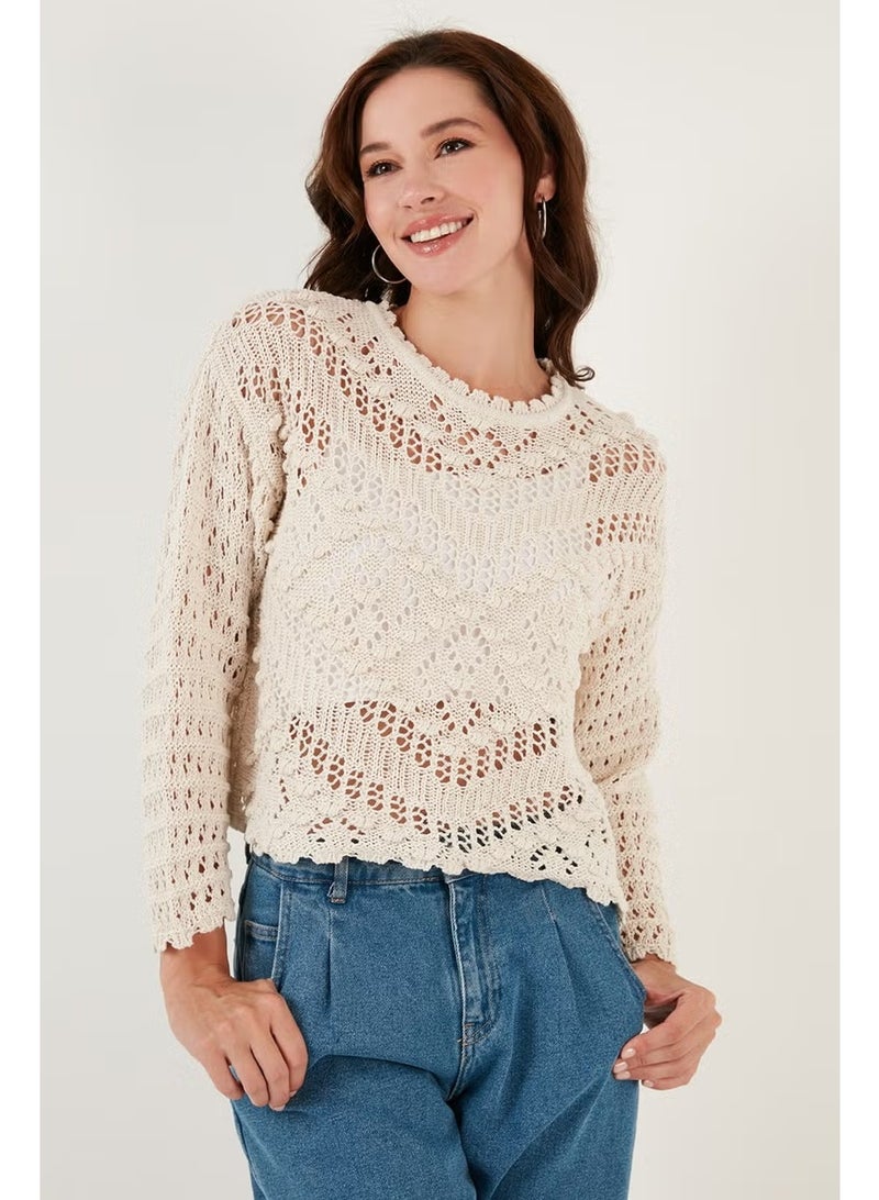 Lela Openwork Crew Neck Knitted Sweater Women's Sweater 6071511 - Image 3